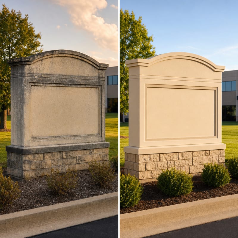Before and after monument sign restoration